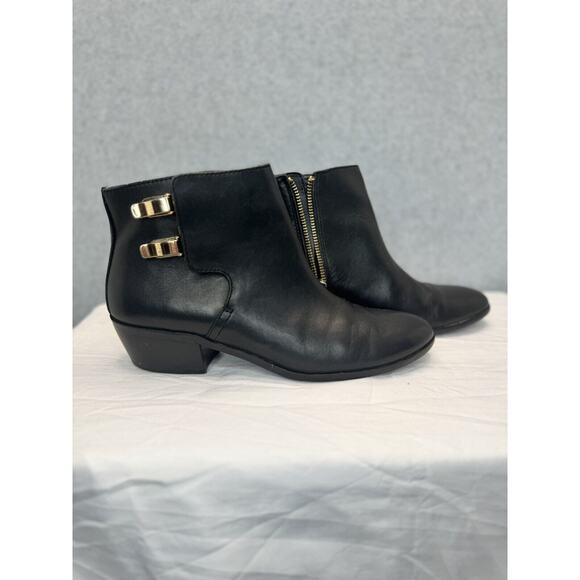 Sam Edelman Women's Peter Black Leather zip up Ankle Boots Gold Buckle Size 8m - Picture 1 of 8